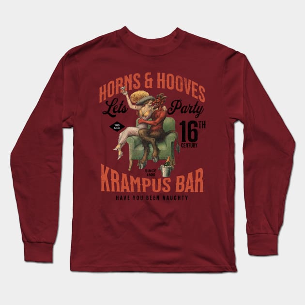 Distressed Horns & Hooves Krampus Bar Lets Party Naughty Christmas Long Sleeve T-Shirt by Joaddo